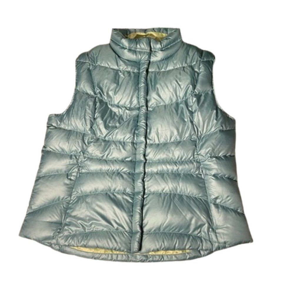 Eddie Bauer Premium Goose Down Quilted Puffer Vest Women's L Blue Green Mint